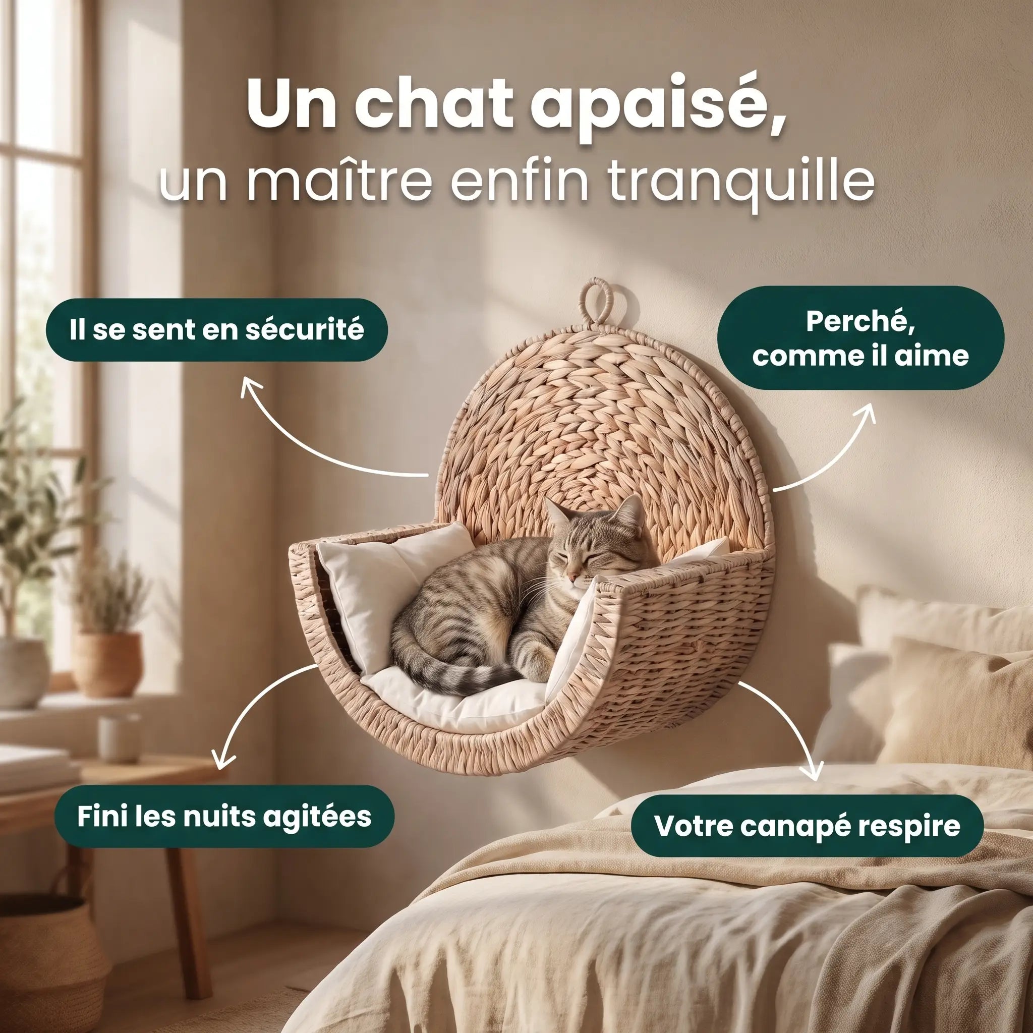Un chat apaisé, un maître enfin tranquille - bénéfices du lit CozyWhiskers